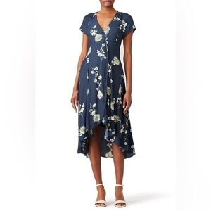 Free People Navy Blue “Lost In You” Floral Midi Dress Small Euro Summer
